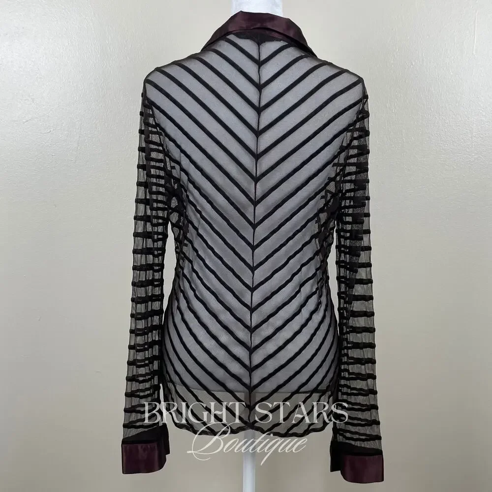 Super Rare Brown Sheer Stripe Top ASO Cordelia Chase Buffy The Vampire Slayer